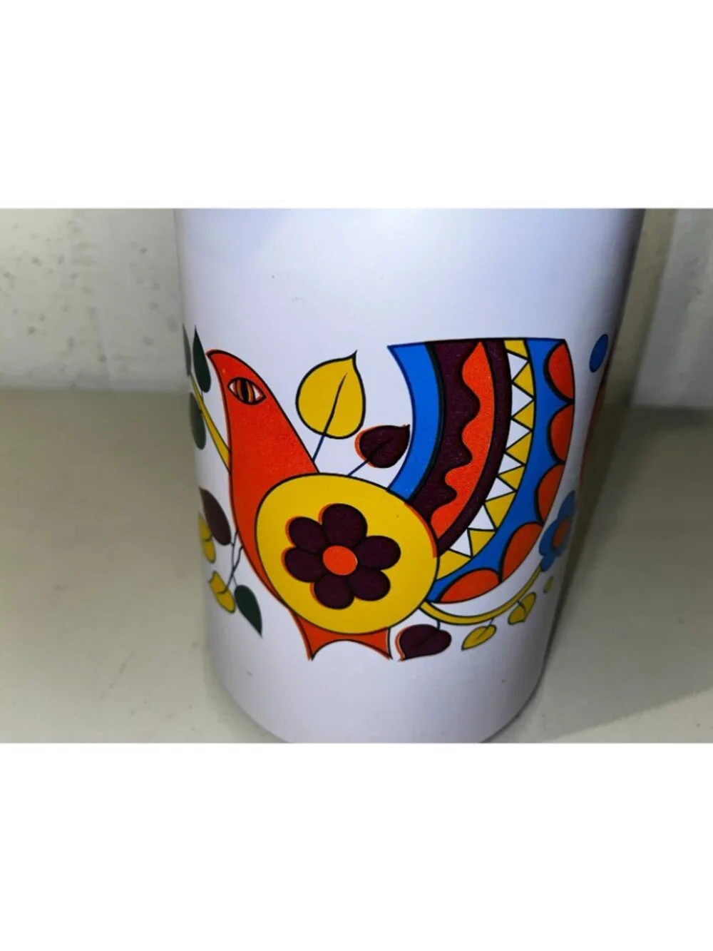 Vintage Air Pot Vacuum Thermos Pump Drink Dispenser MCM Colorful Partridge Birds